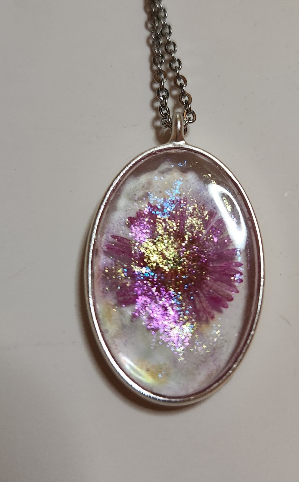 Handmade Resin Necklace – Stainless Steel Chain – Real Pressed Flower