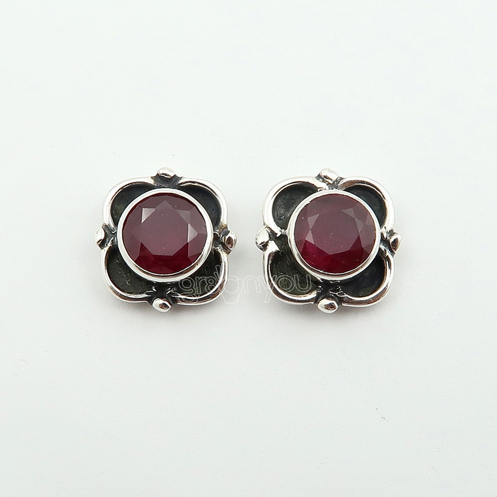 gr8onyou Genuine RUBY Stud Earrings in Fine Sterling Silver | With Certificate of Authenticity