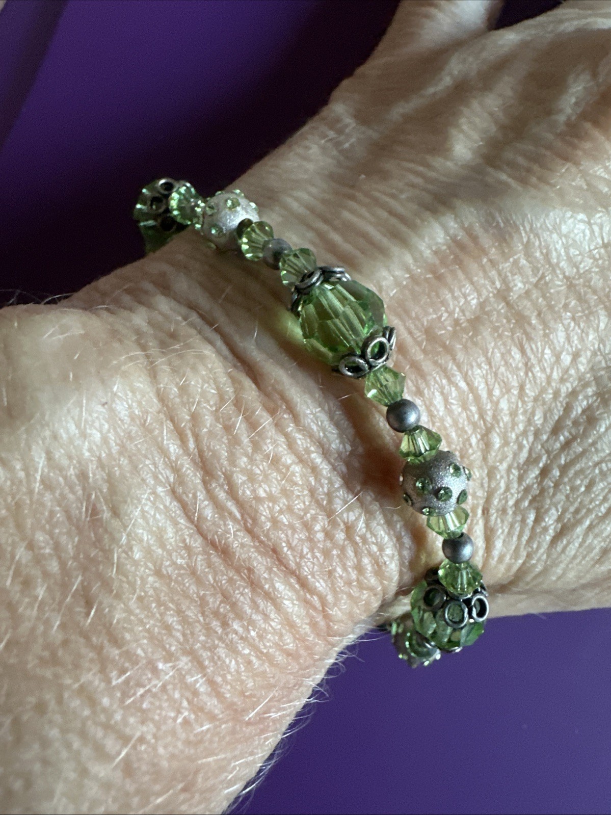Made With Swarovski Crystal Peridot Green Bead Toggle Bracelet August Birthstone