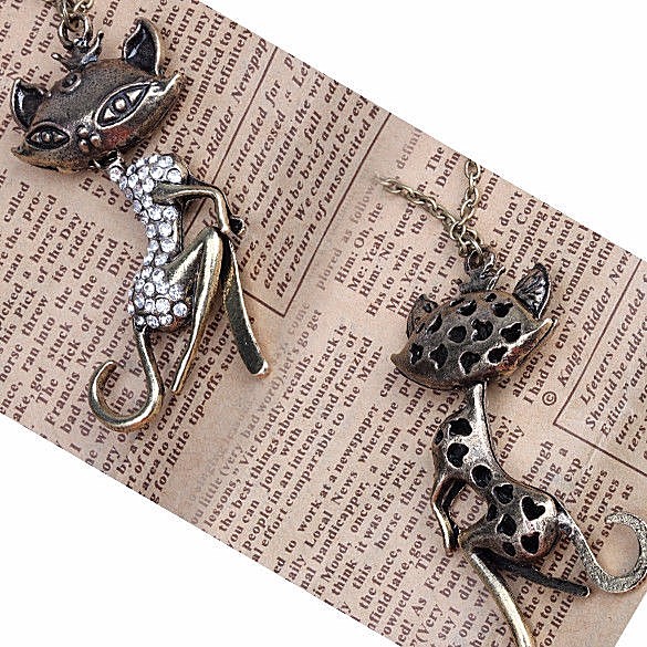 LADY CAT in a Rhinestone DRESS 2-3/4″ x 1-1/8″ Pendant Necklace with 28″ Chain