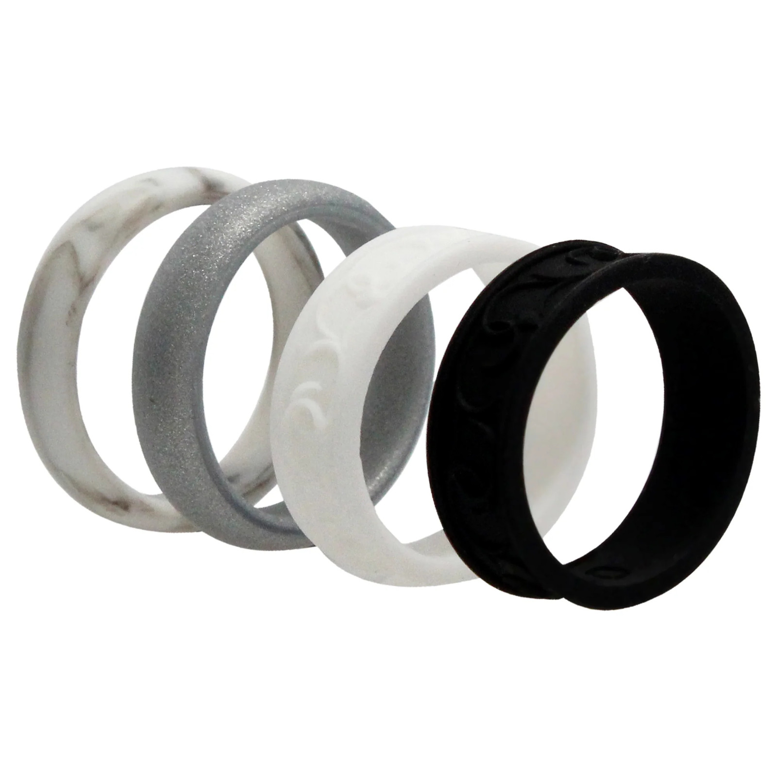 Silicone Wedding Flower Ring Set – Black-White by ROQ for Women – 4 x 10 mm Ring