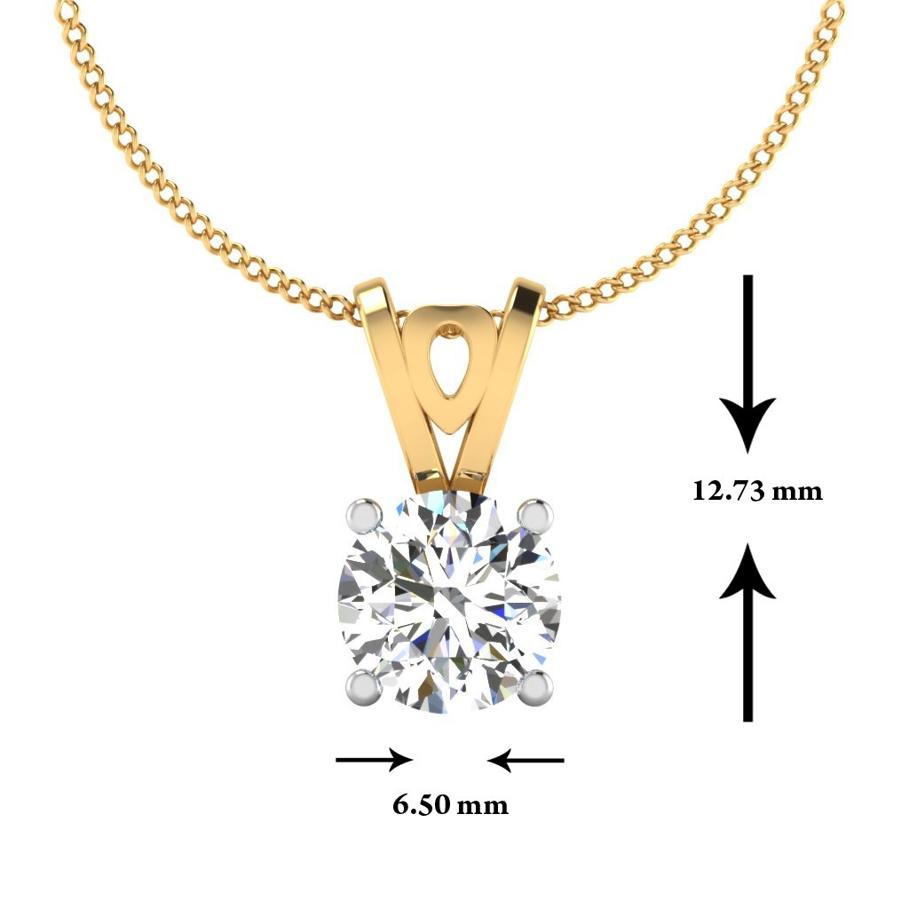 14Kt Yellow Gold 1.00 Ct Lab Grown Round Cut Diamond Solitaire Pendant 0.50 in