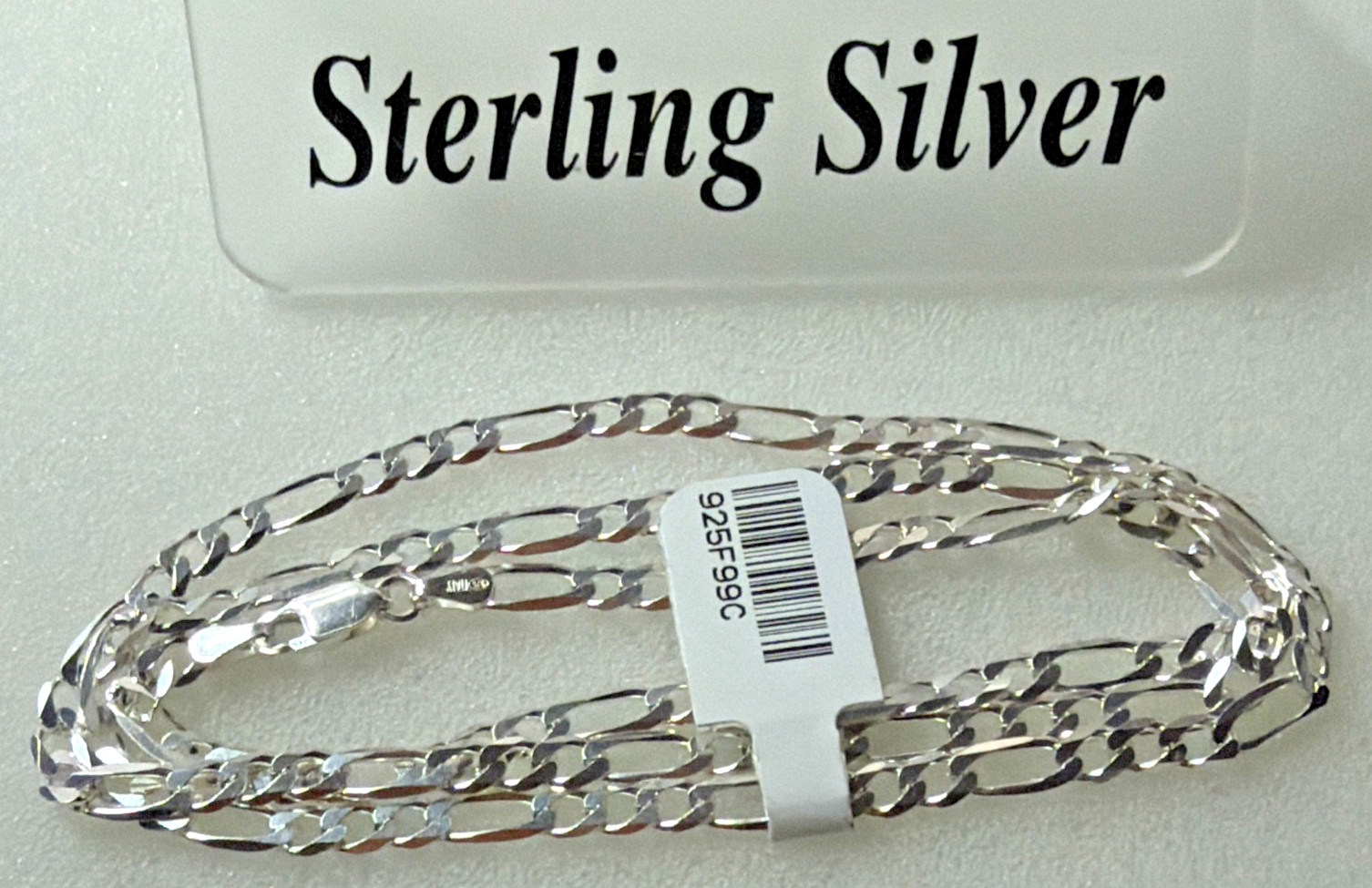 925 Sterling Silver Solid Italy Figaro LinkChain 9.9grams 3.9mm 22” Necklace NWT
