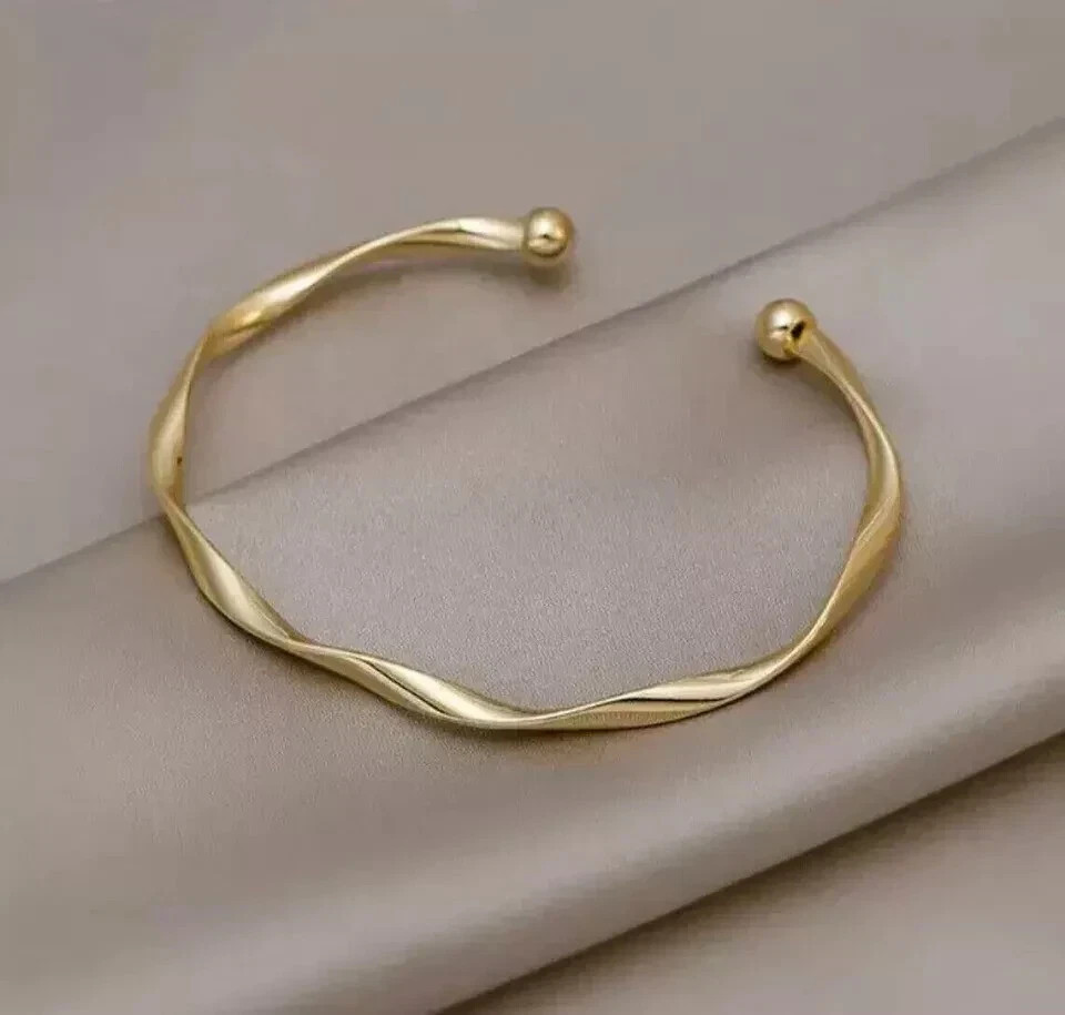 Classic Twisted Adjustable Cuff Bangle Bracelet in Solid 14k Yellow Gold