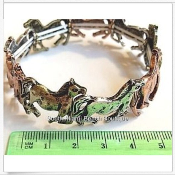 Horse Charm Bracelet Country Western Cowgirl Silver Gold Copper Plated Stretch
