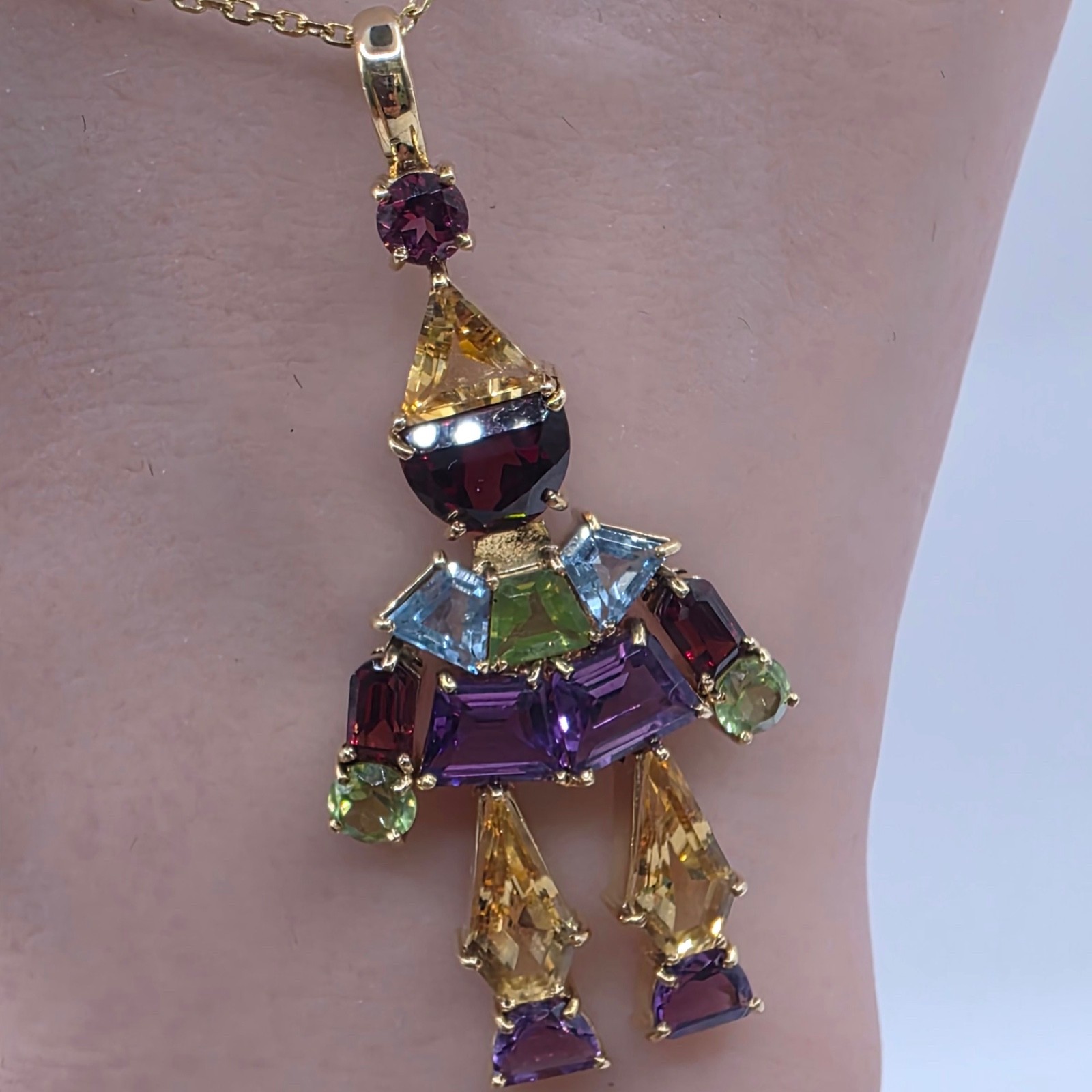 Multi-Gemstone Figure Pendant in K18 Yellow Gold
