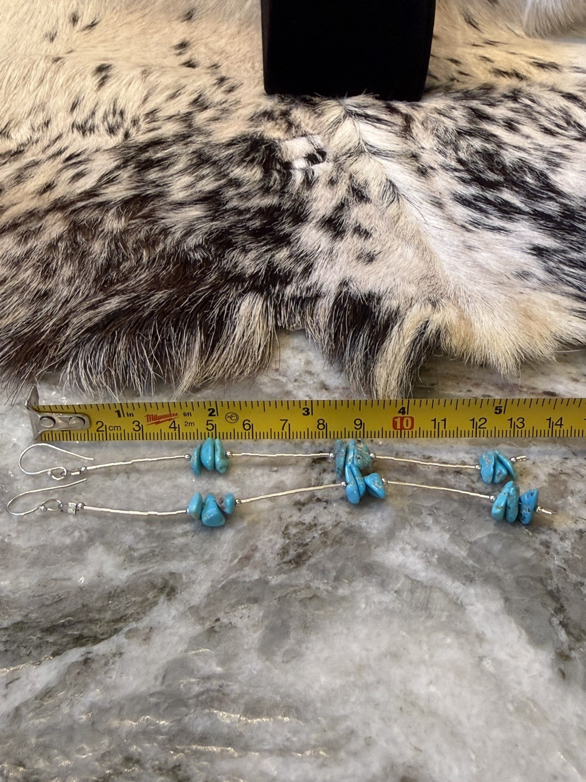Liquid Sterling Silver 925 TURQUOISE NUGGET BEADED Shoulder Duster 5in Earrings
