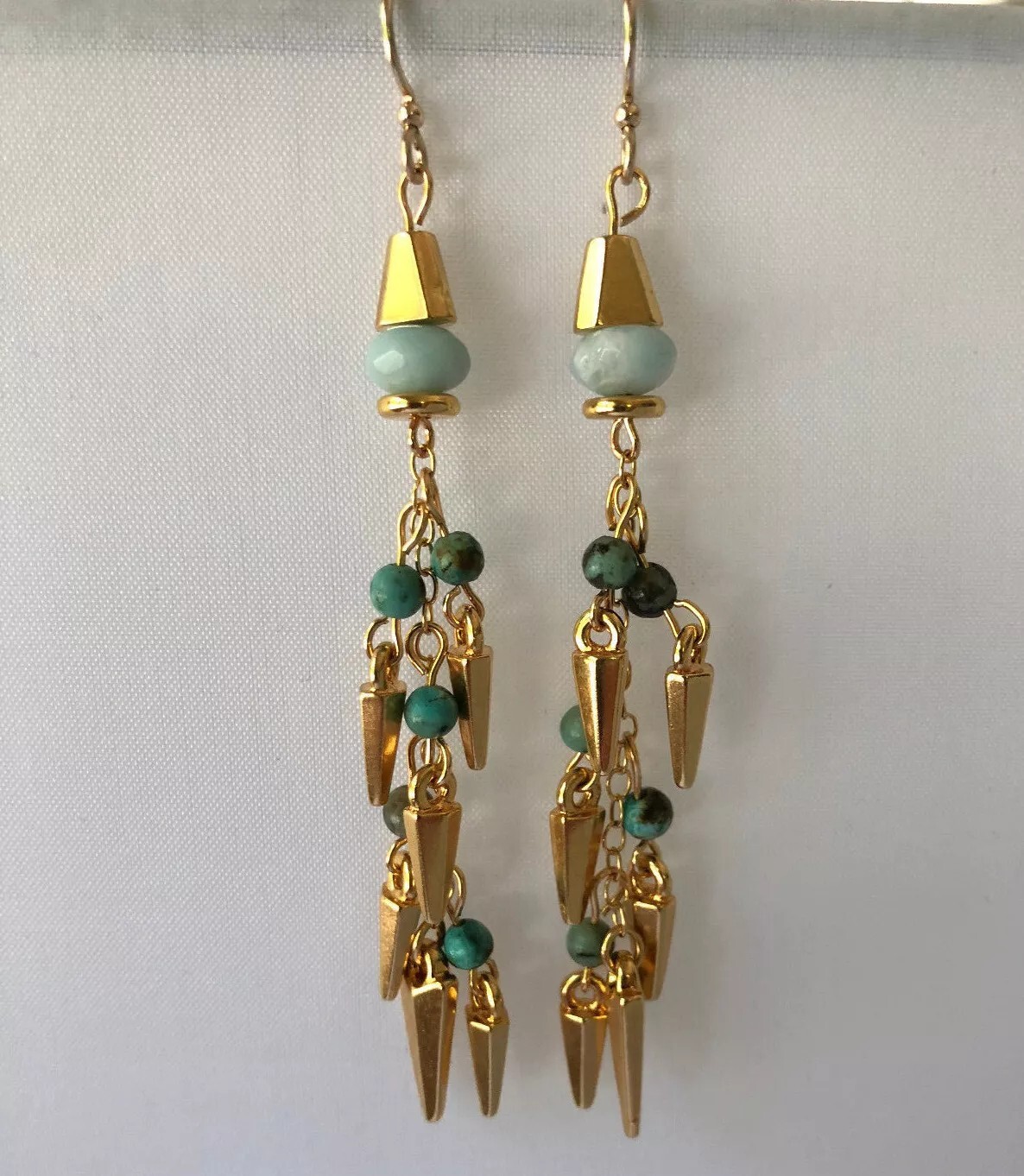 New Green and Gold Dagger Earrings 3.5″