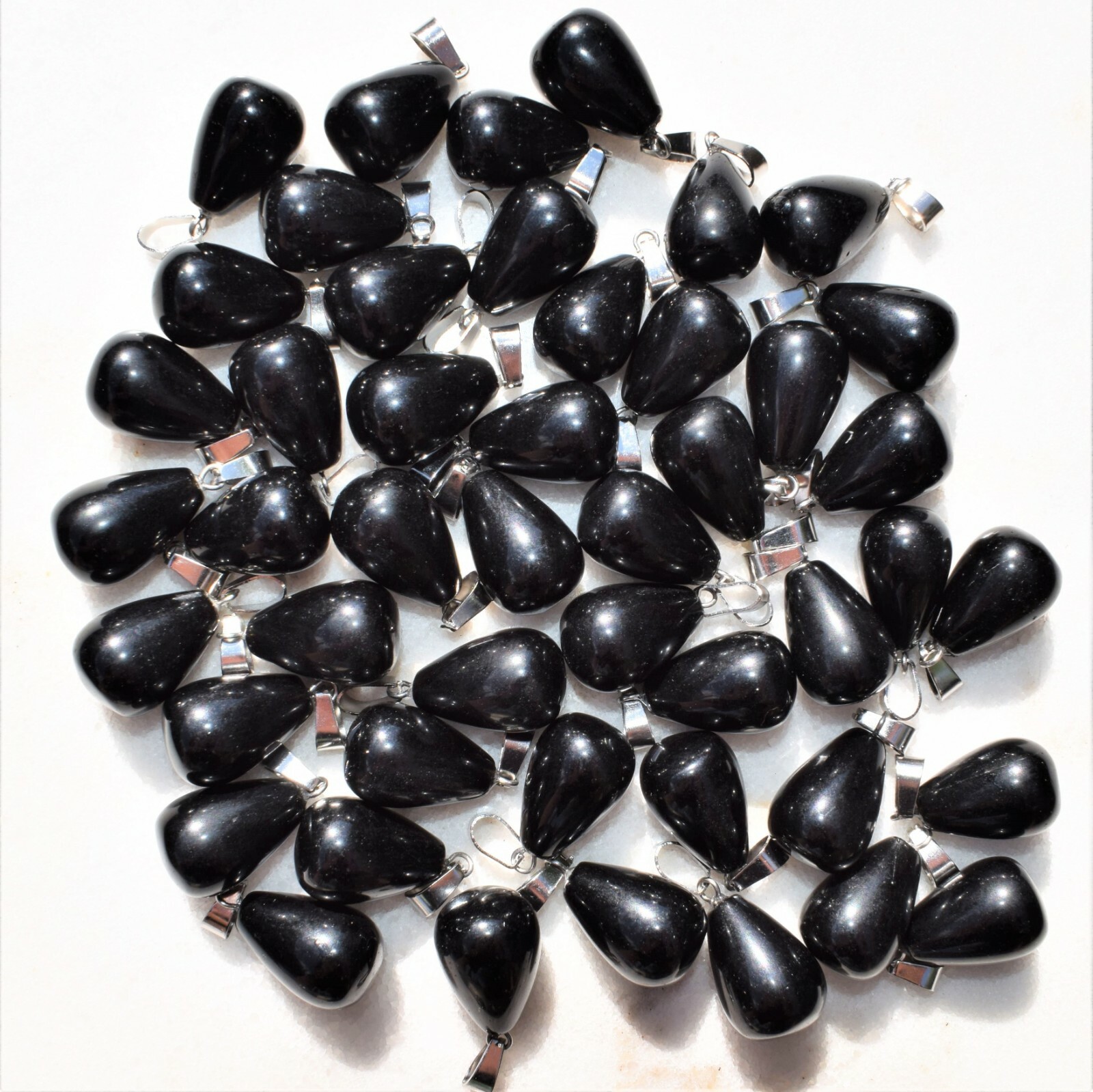 Charged Natural Black Obsidian Teardrop Pendant + 20″ Stainless Steel Chain