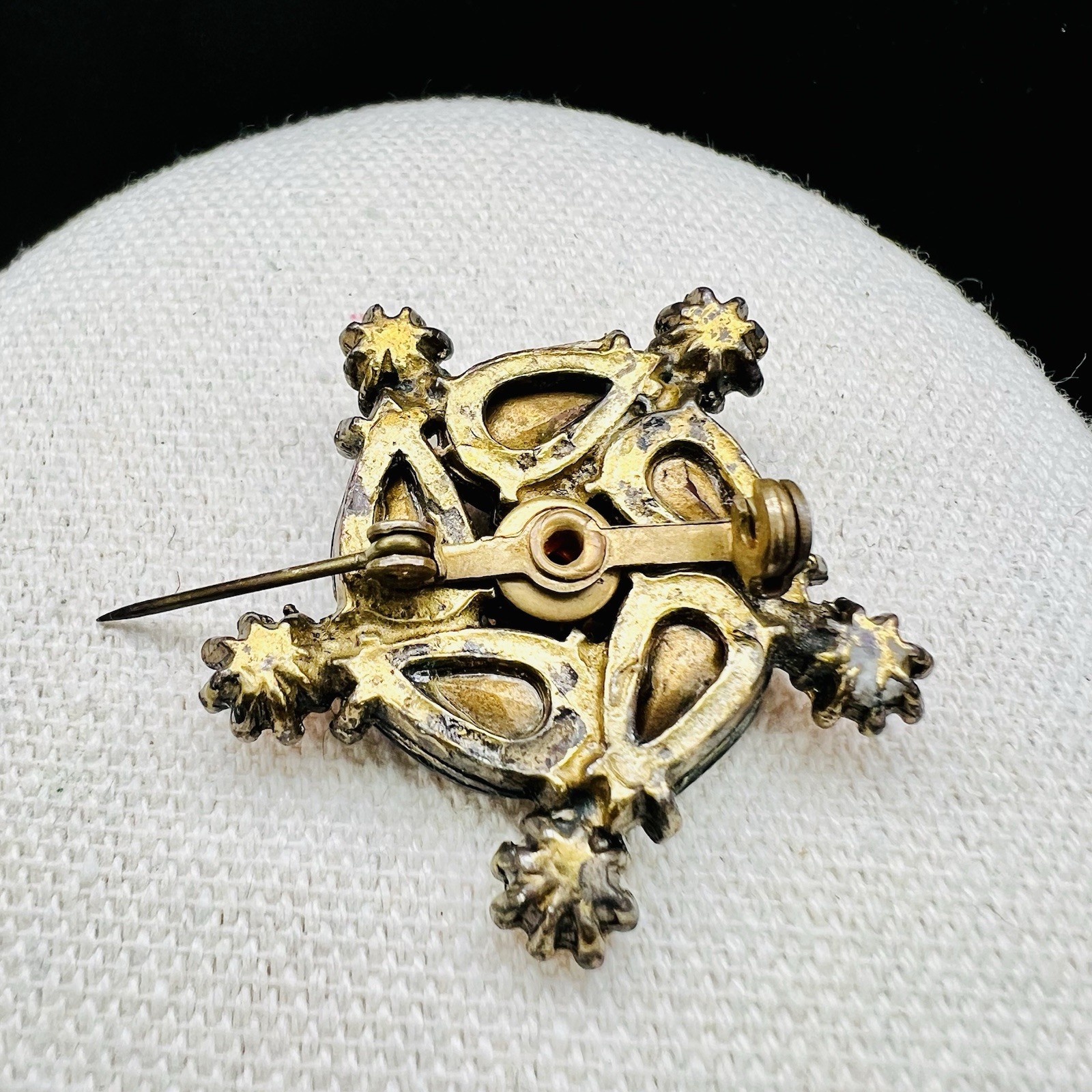 Vintage Plum Purple Navette Rhinestone Floral Statement Brooch Gold Tone