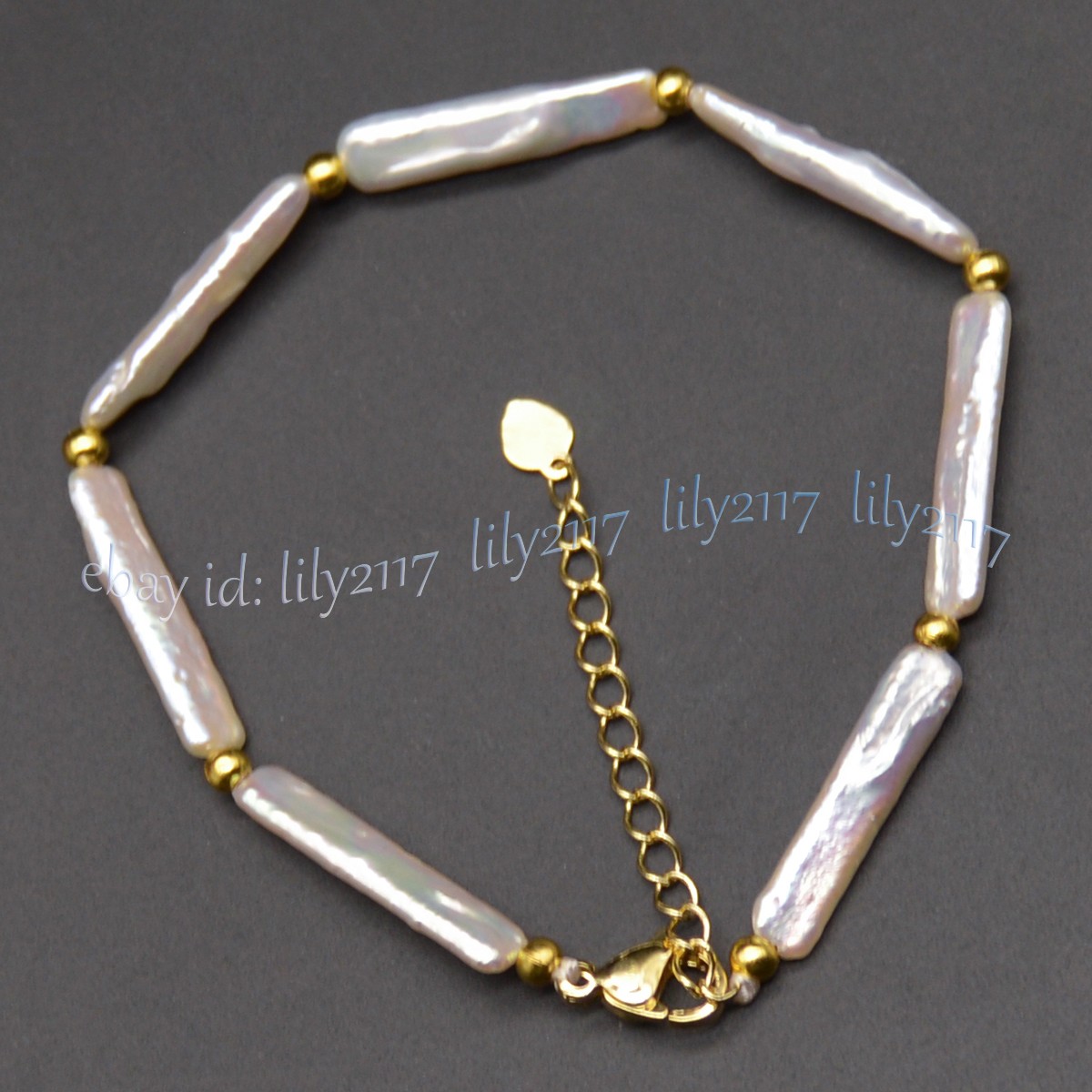 Real Natural White Freshwater Long Stick Rectangle Pearl Bracelet 7.5inch 5x24mm