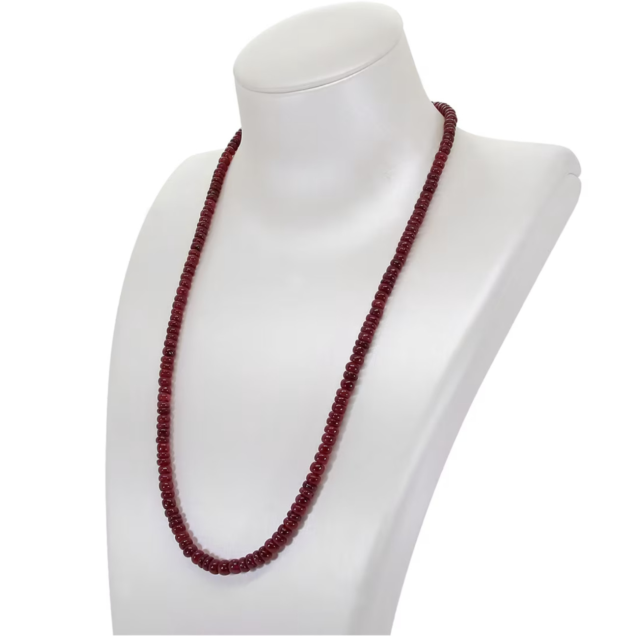 Natural Burma Ruby Necklace Smooth Rondelle Ruby Beads 9K Solid Gold Clasp 18″