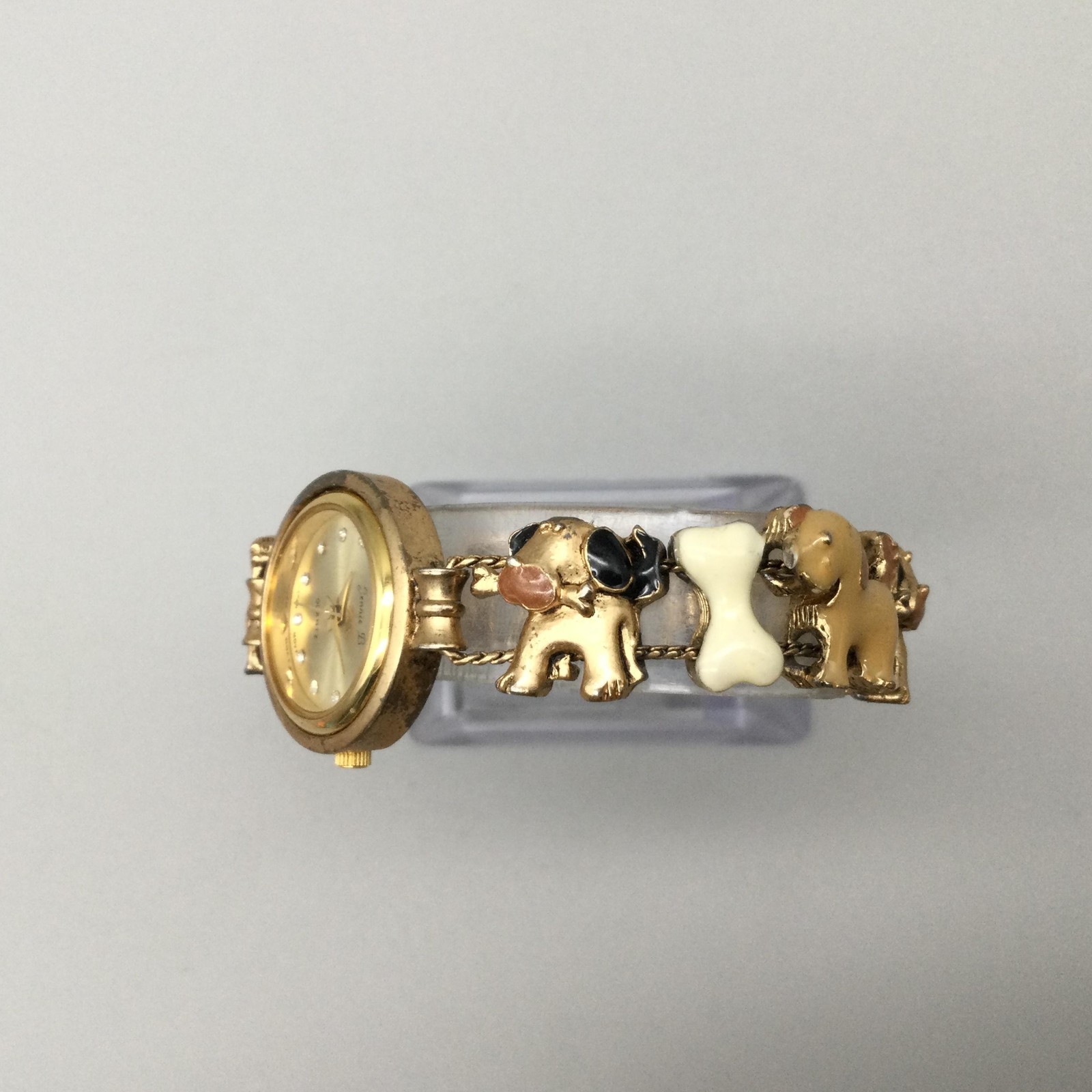 Vtg Jennie B Dog Watch 24mm Womens Slide Charm Bracelet New Battery 7.5″
