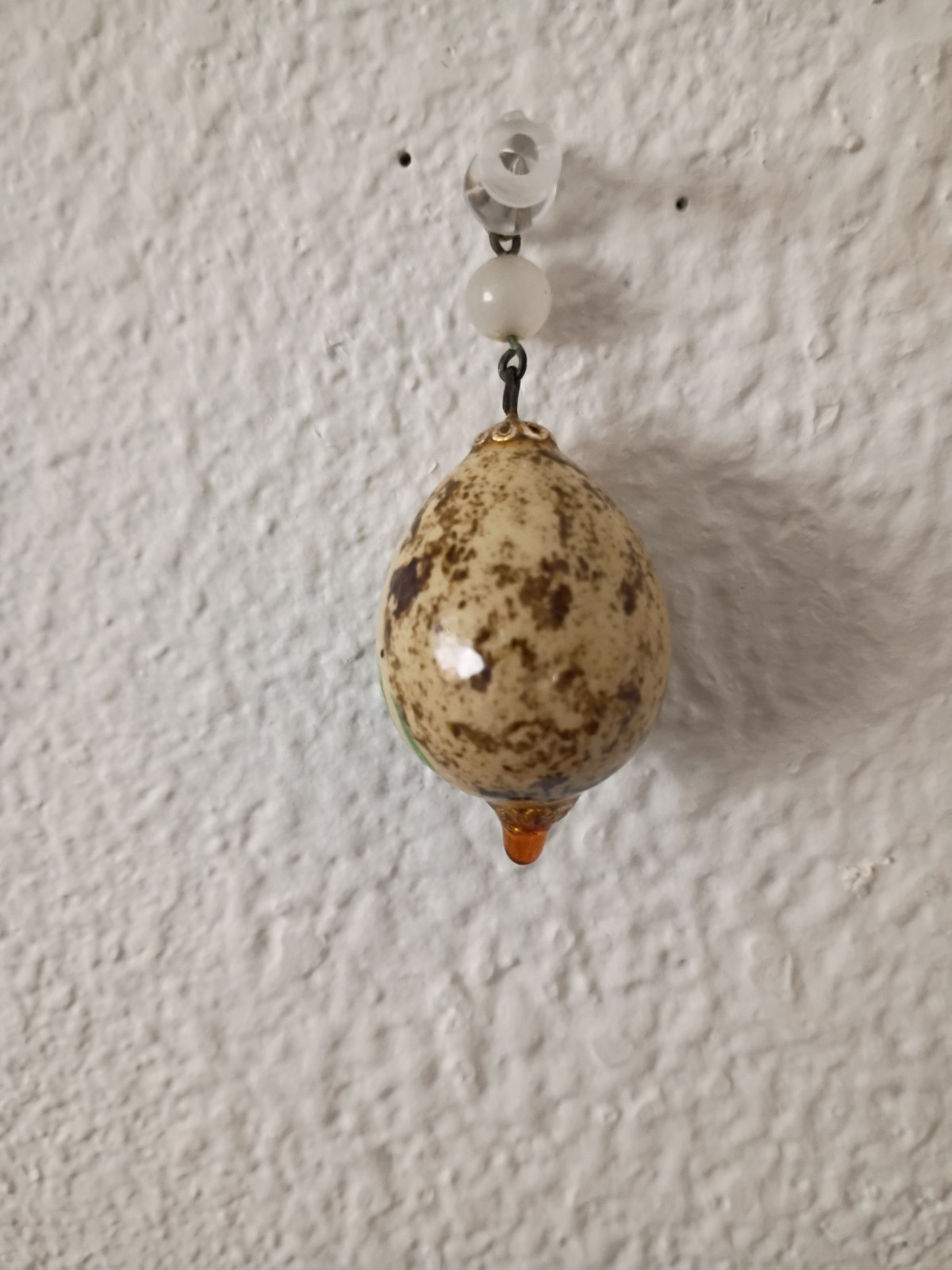 Vintage 1975 Real Egg Shell Necklace Pendant Hand Painted Floral Signed Marilyn