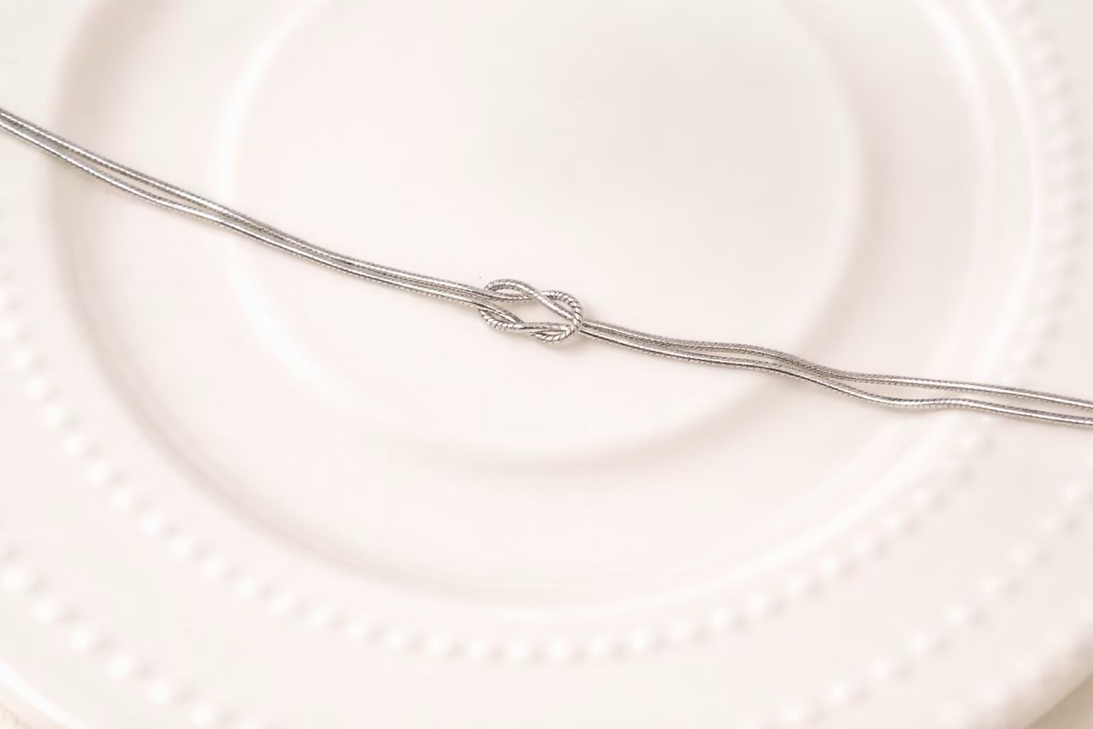 925 Silver Love Knot Bracelet Double Layer Snake Chain Bracelet 041
