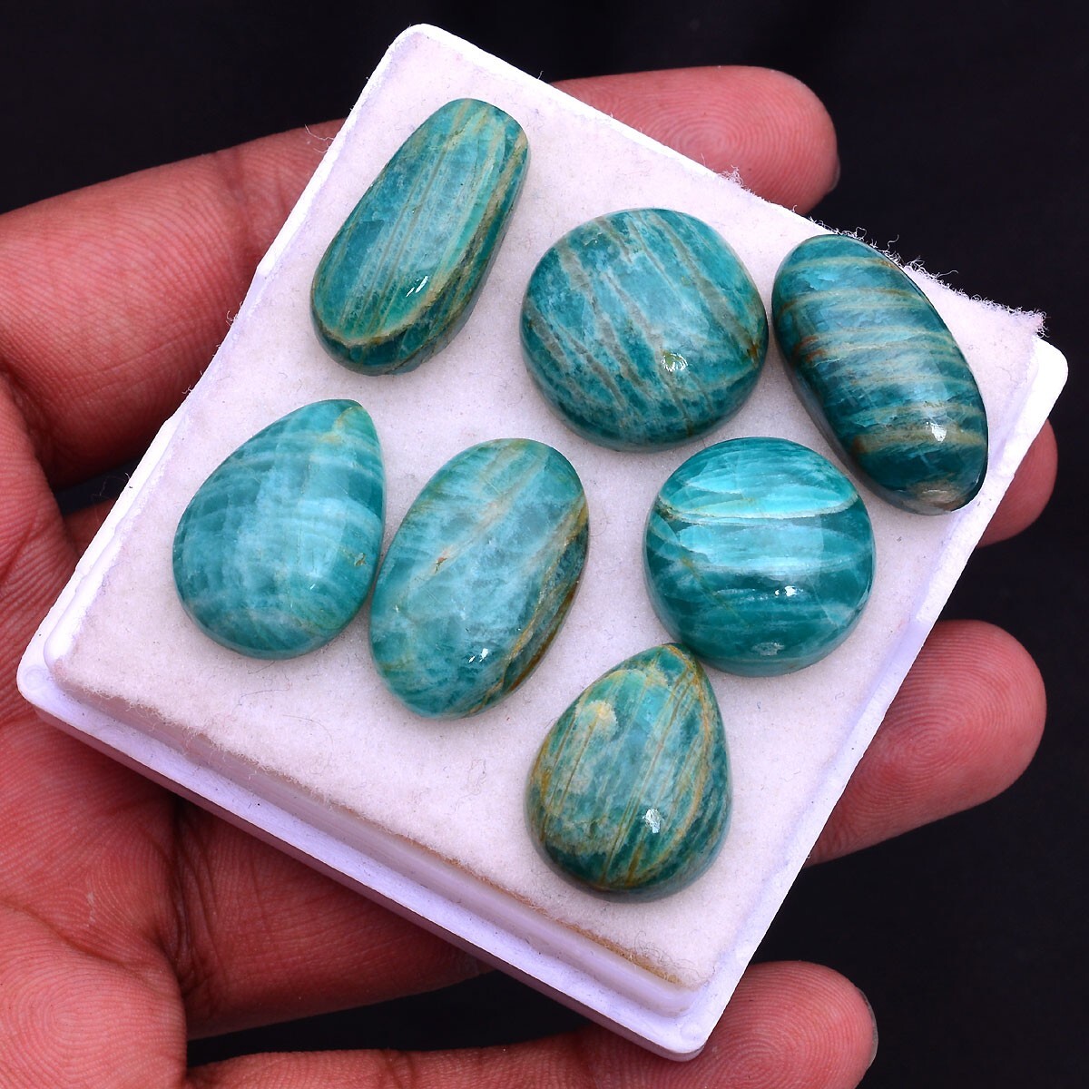 7 Pcs Natural Amazonite Untreated Cabochon 25mm-29mm Loose Gemstones Wholesale
