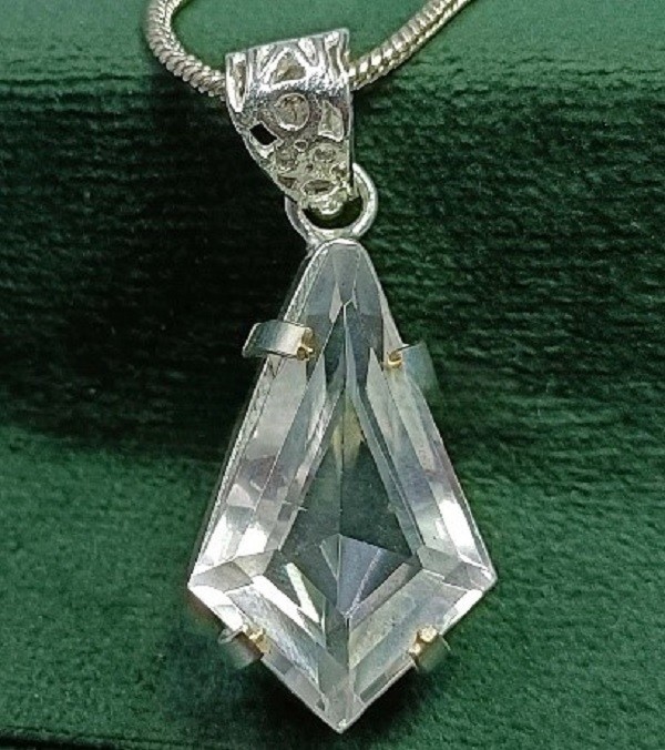 77.95 Ct Natural Brazilian Fancy Cut White Zircon Pendant 925 Silver Gemstone