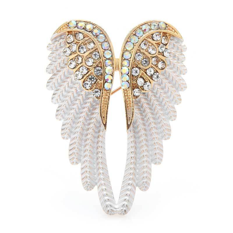 Rhinestone Angel Wings Brooch Pins Sparkling Jewelry Gift Feather Brooches