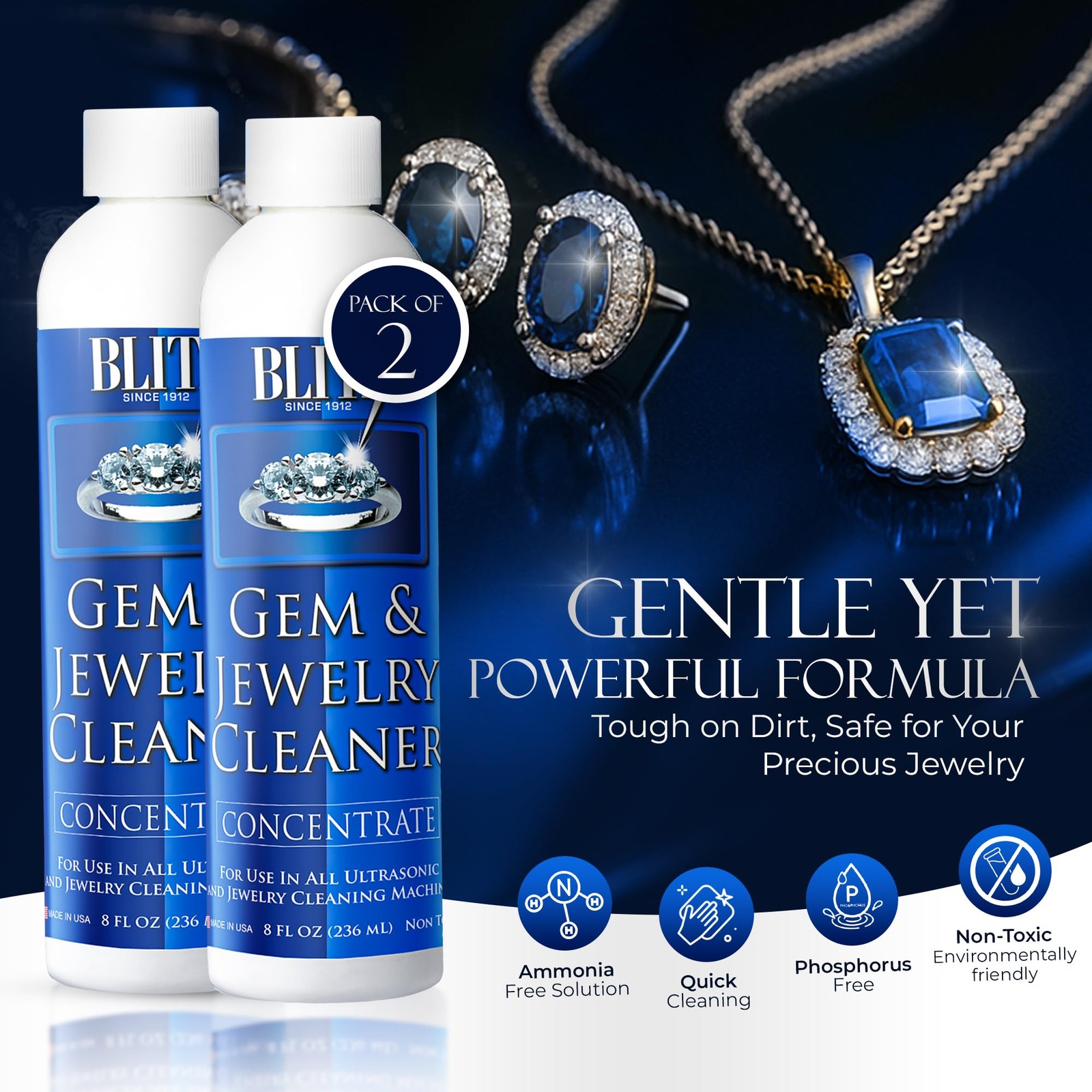 Gem & Jewelry Cleaner Concentrate for ultrasonic machines 8oz 2 Pack