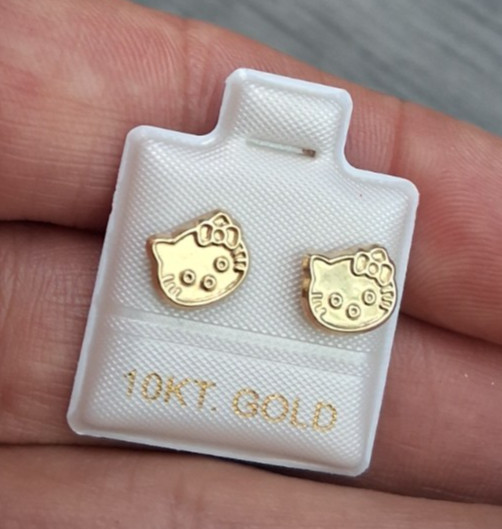 aretes broquel hello kitty oro de 10k / 10k gold hello kitty screw back stud