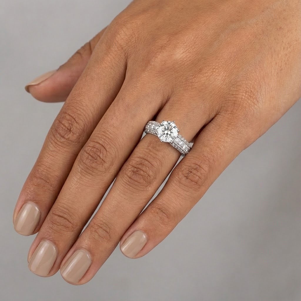 Engagement Ring Platinum Vintage 3.03 Carat Round Lab-Grown Diamond D VS1