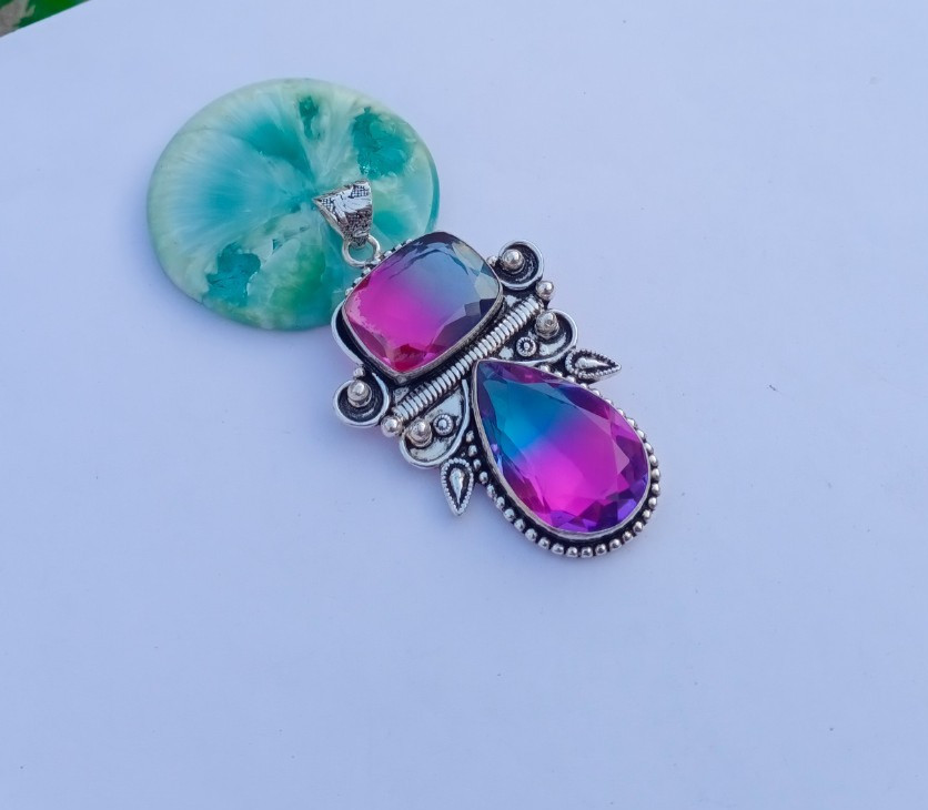 Beautiful Bi-Color Gemstone Pendant | 925 Silver pendant Jewelry