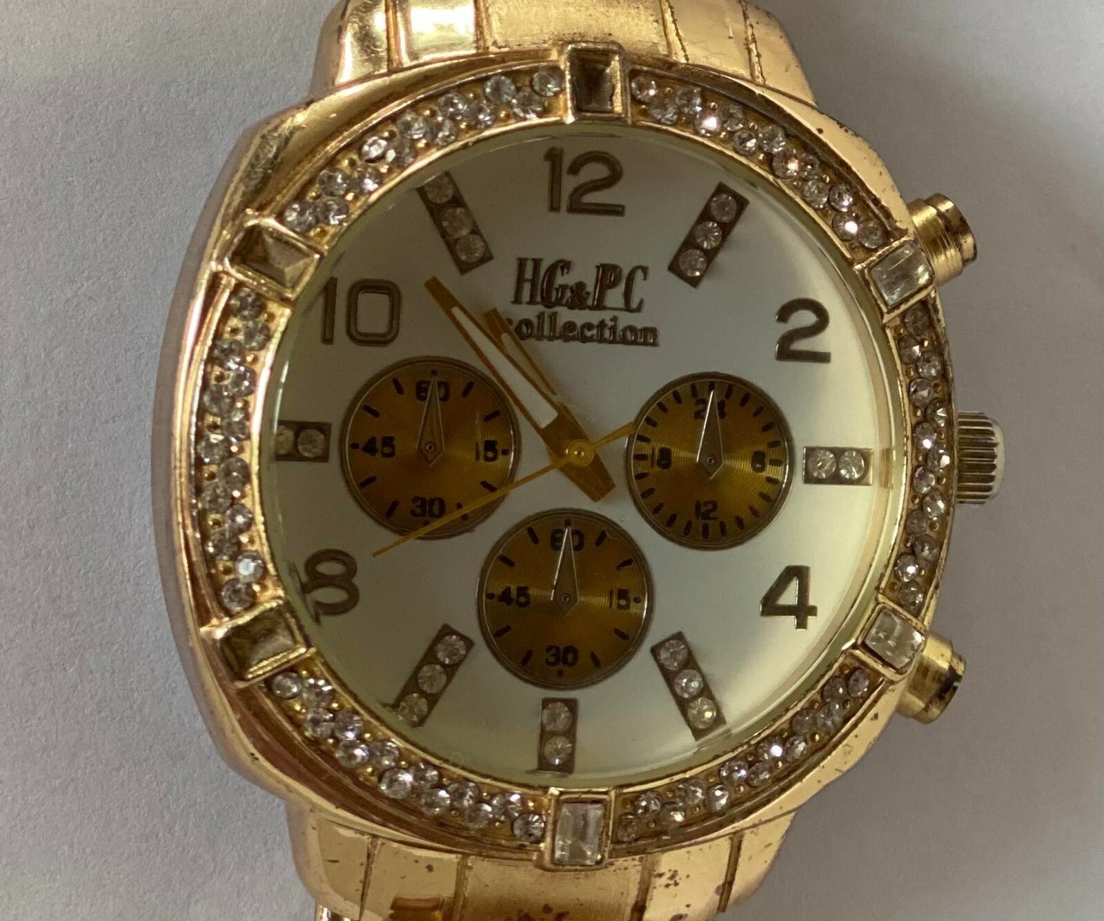 wristwatch female old HG&PC Metal Stainless Steel plated golden zircon stone
