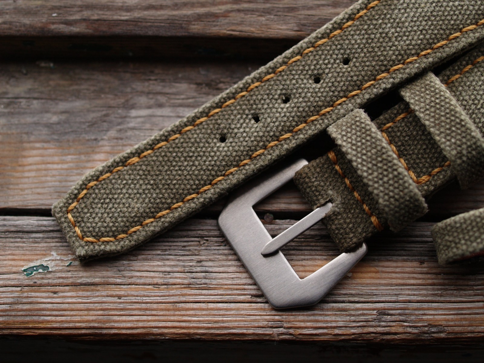 26 mm rugged handcrafted canvas watch strap Olive Green *Ready-Made *US-DutyPaid