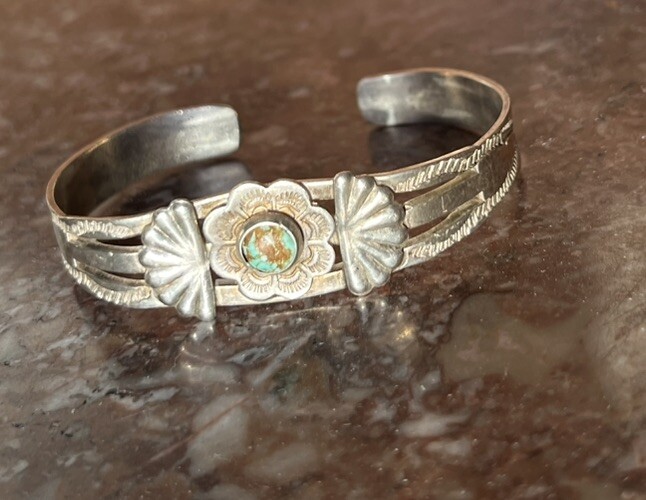 Native American Fred Harvey Era Sterling Silver Turquoise Child’s Bracelet OBO