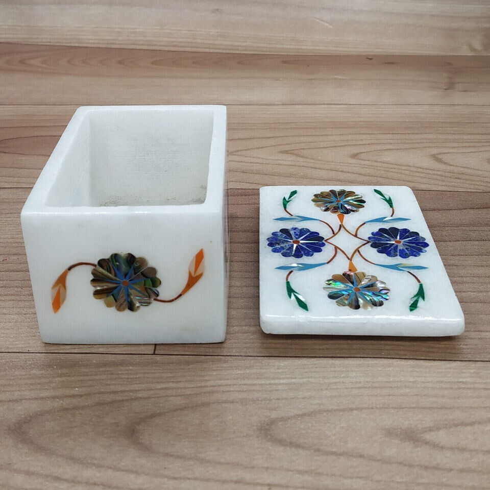 Marble jewelry box stone trinket box gift gemstone inlay pietra dura keepsake
