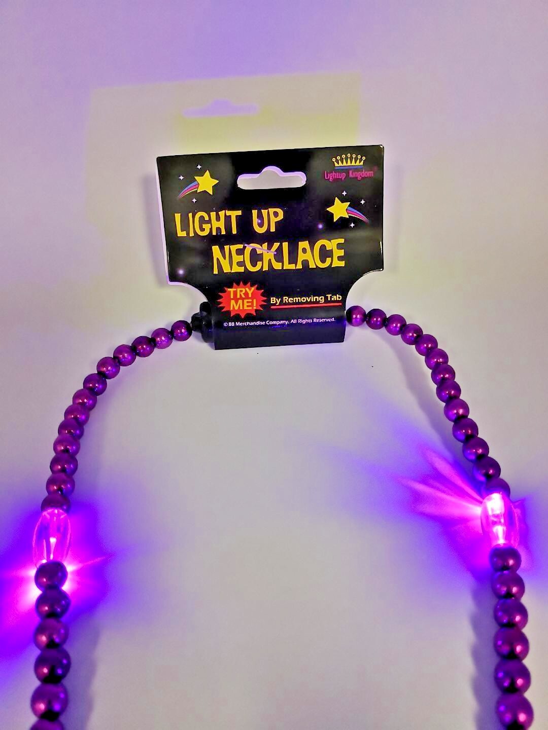 Purple Light-Up Beaded Necklace 16″ with 6 LED Flashing & Steady-On settings US