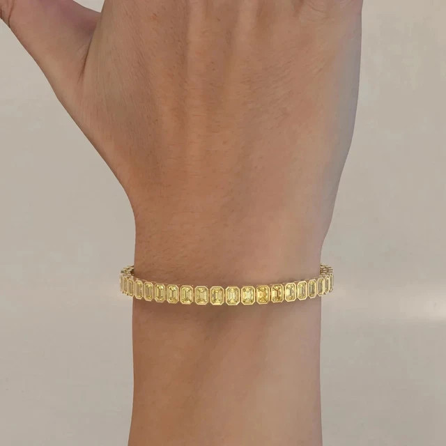 Men’s 8Ct Emerald Cut Lab Created Citrine Tennis Bracelet 14k Yellow Gold Plated