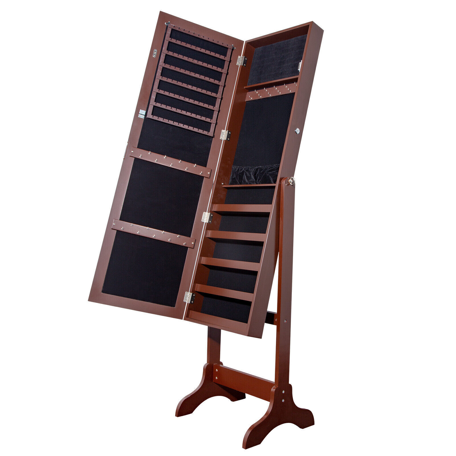 Standing Wooden Jewelry Cabinet Mirror Armoire Free Lockable Adjustable Angle