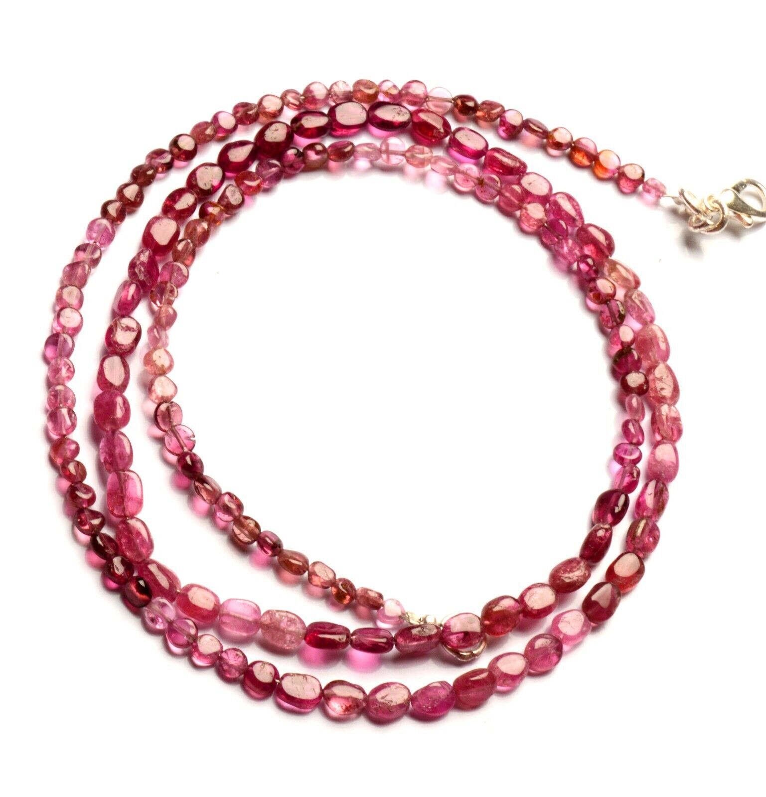 Natural Pink Tourmaline Gem 3 to 5 mm Size Smooth Nugget Beads Necklace 23″