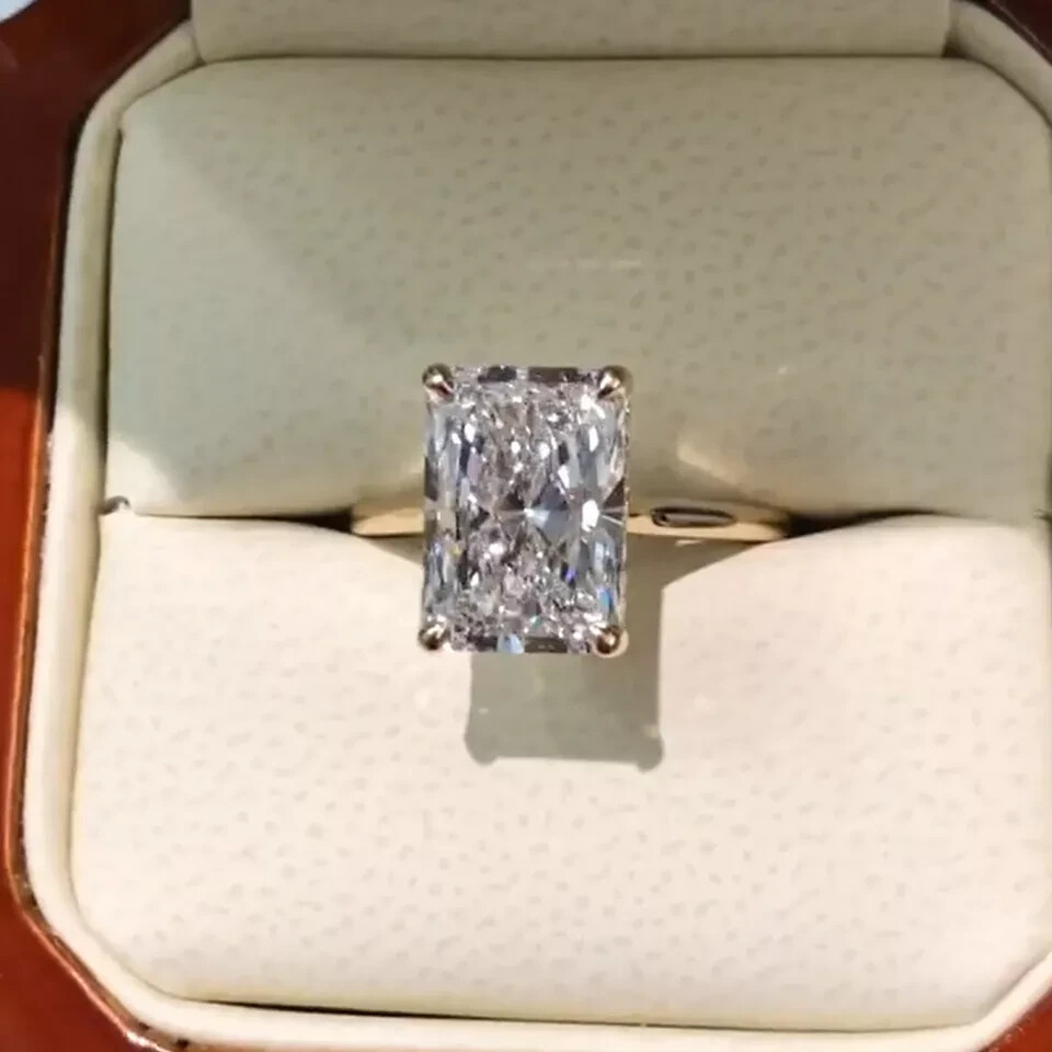 3.0Ctw Radiant Cut Moissanite Solitaire Engagement Ring 14k Yellow Gold Plated