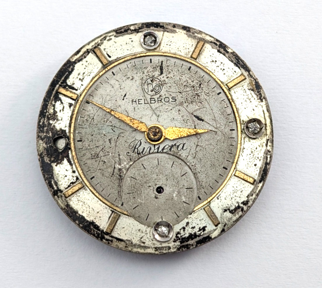HELBROS Riveria 84 17j Mechanical Watch Movement Vintage Men’s 27mm PARTS REPAIR