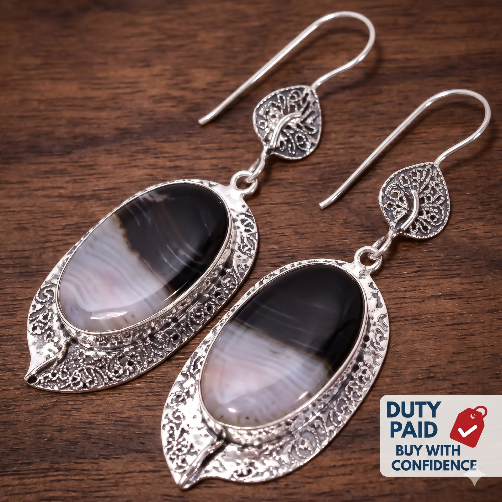 925 Silver Natural Agate Hook Channel Set Anniversary Wife Drop Wedding Earrings
