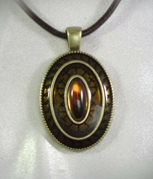 LIA SOPHIA “REALM” Translucent Enamel Oval Cabochon Center Pendant Necklace!