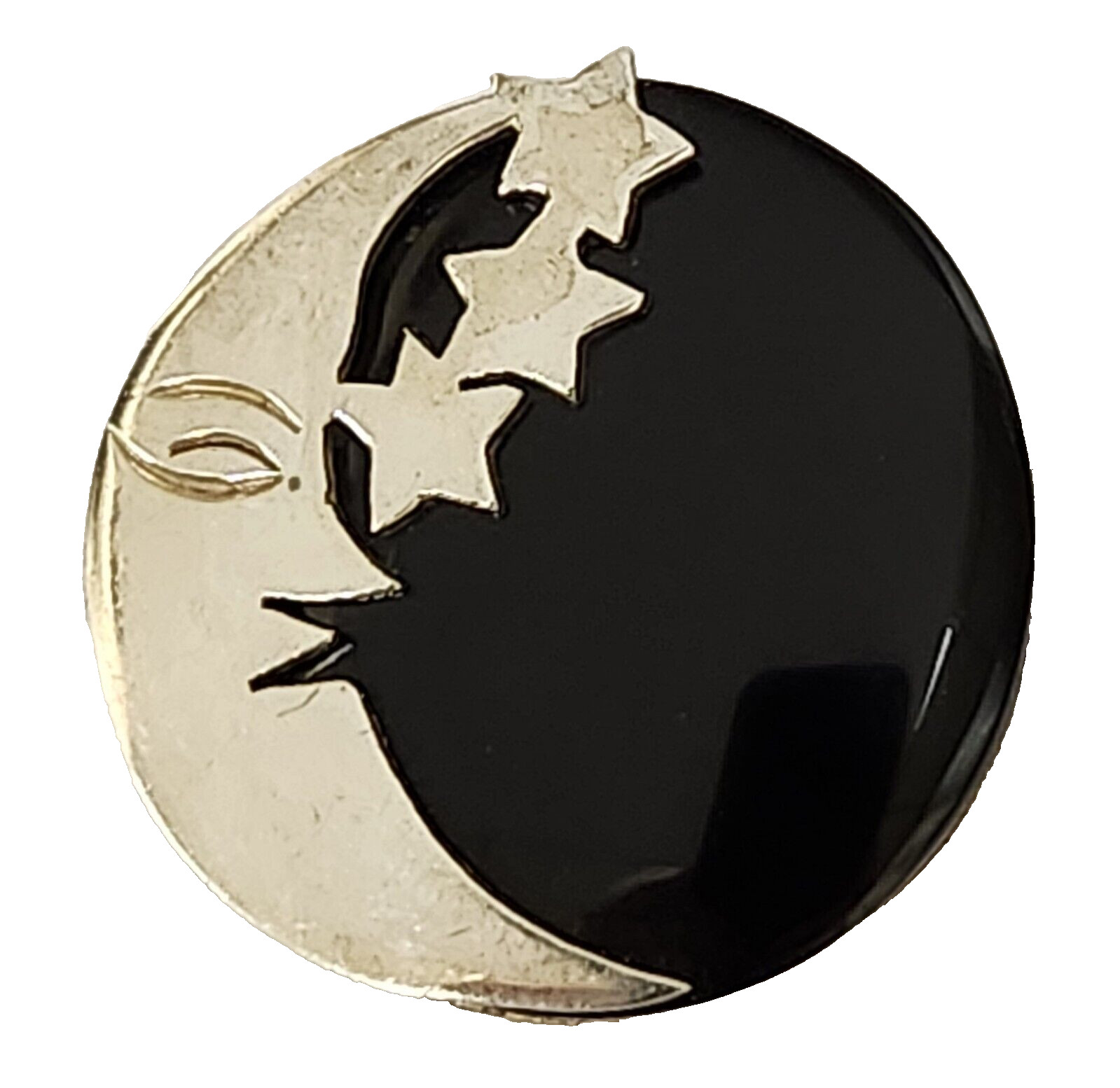 Vintage Man in the Moon Stars Onyx Sterling Silver Brooch Pendant Taxco, Mexico