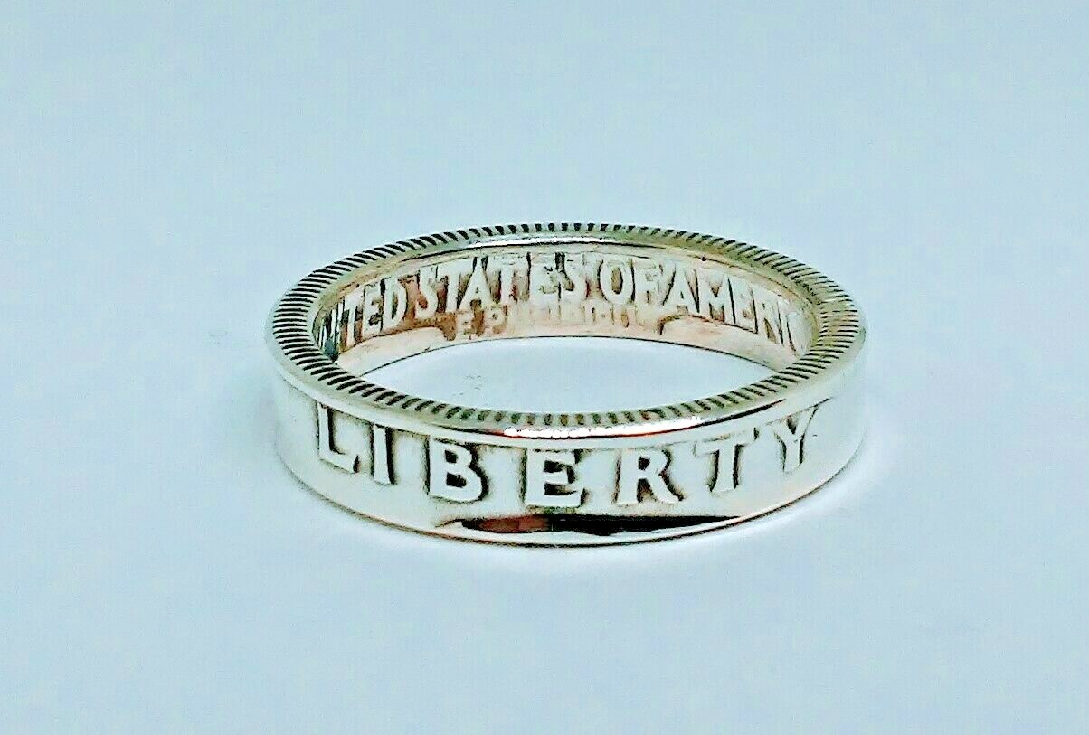 Coin ring handmade from US SILVER QUARTER 1940-1964 SIZES 4-8.5 THIN BAND