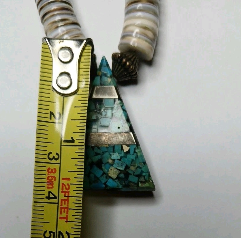 Vintage Turquoise Mosiac Inlay Shell Necklace 18″