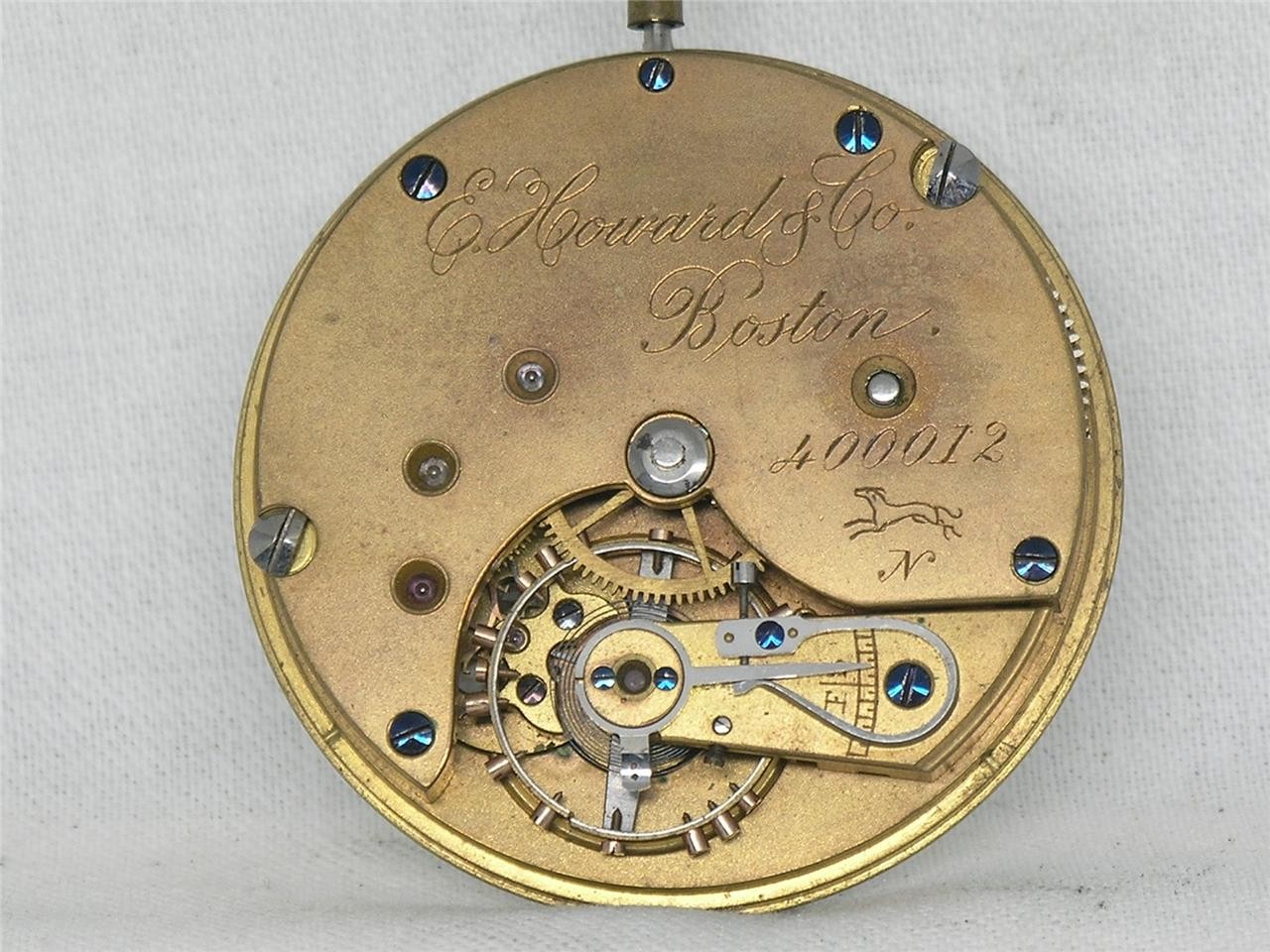 EXTREMELY RARE E. HOWARD 12TH MADE SERIES IX POCKET WATCH MOV’T & DIAL + STEM