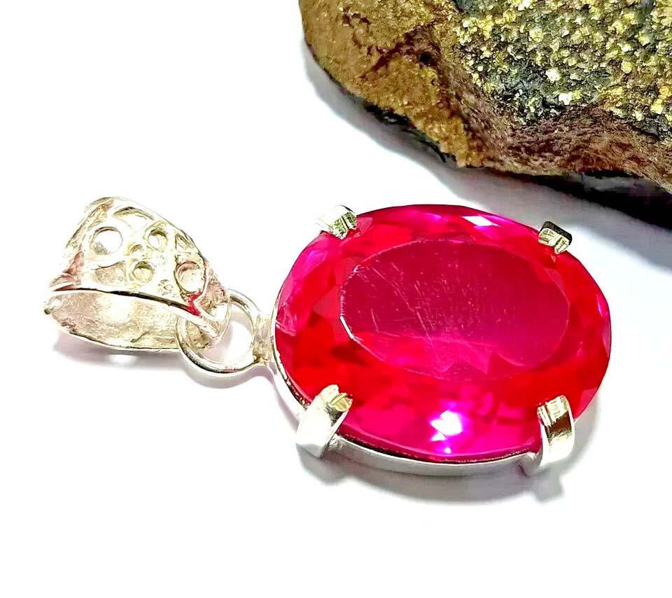 26 Ct Natural Pink Sapphire Oval Cut 925 Solid Silver Pendant Certified Gemstone