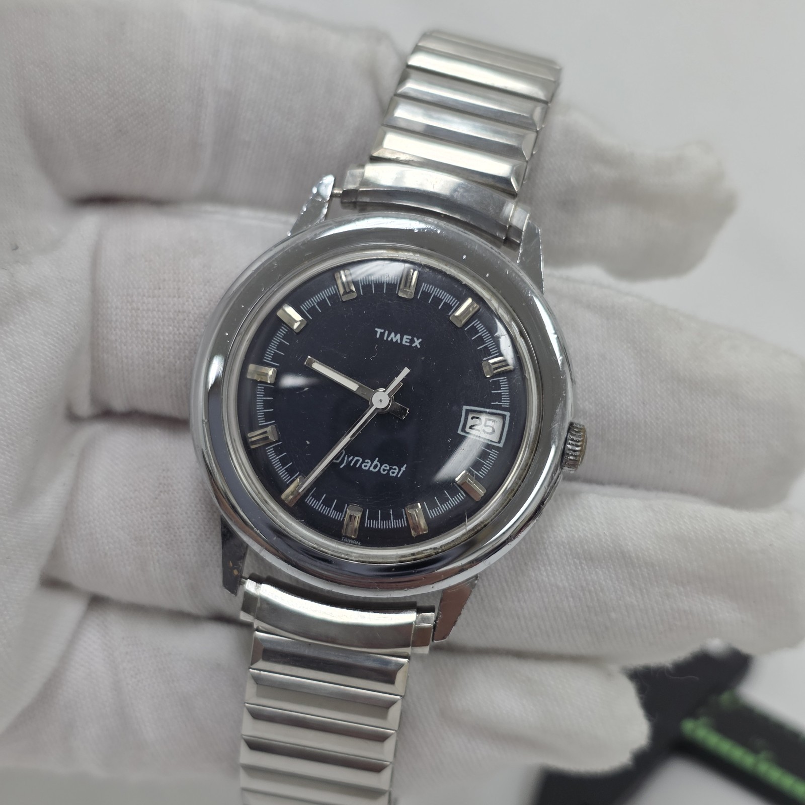 Vintage 1970s Timex Electric Dynabeat Mens Retro Watch – Blue Dial
