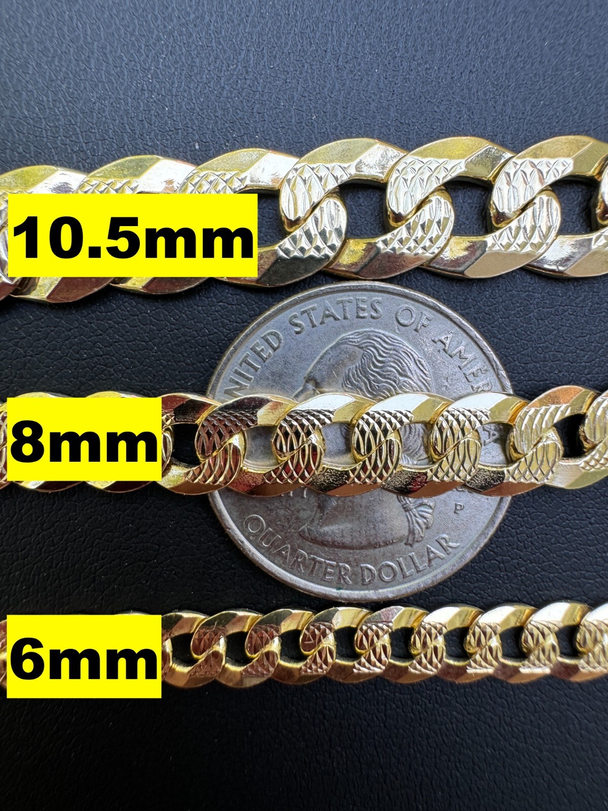 Men’s Cuban Chain Real 14k Gold Plated Solid 925 Silver Hip Hop ITALY 3-10.5mm
