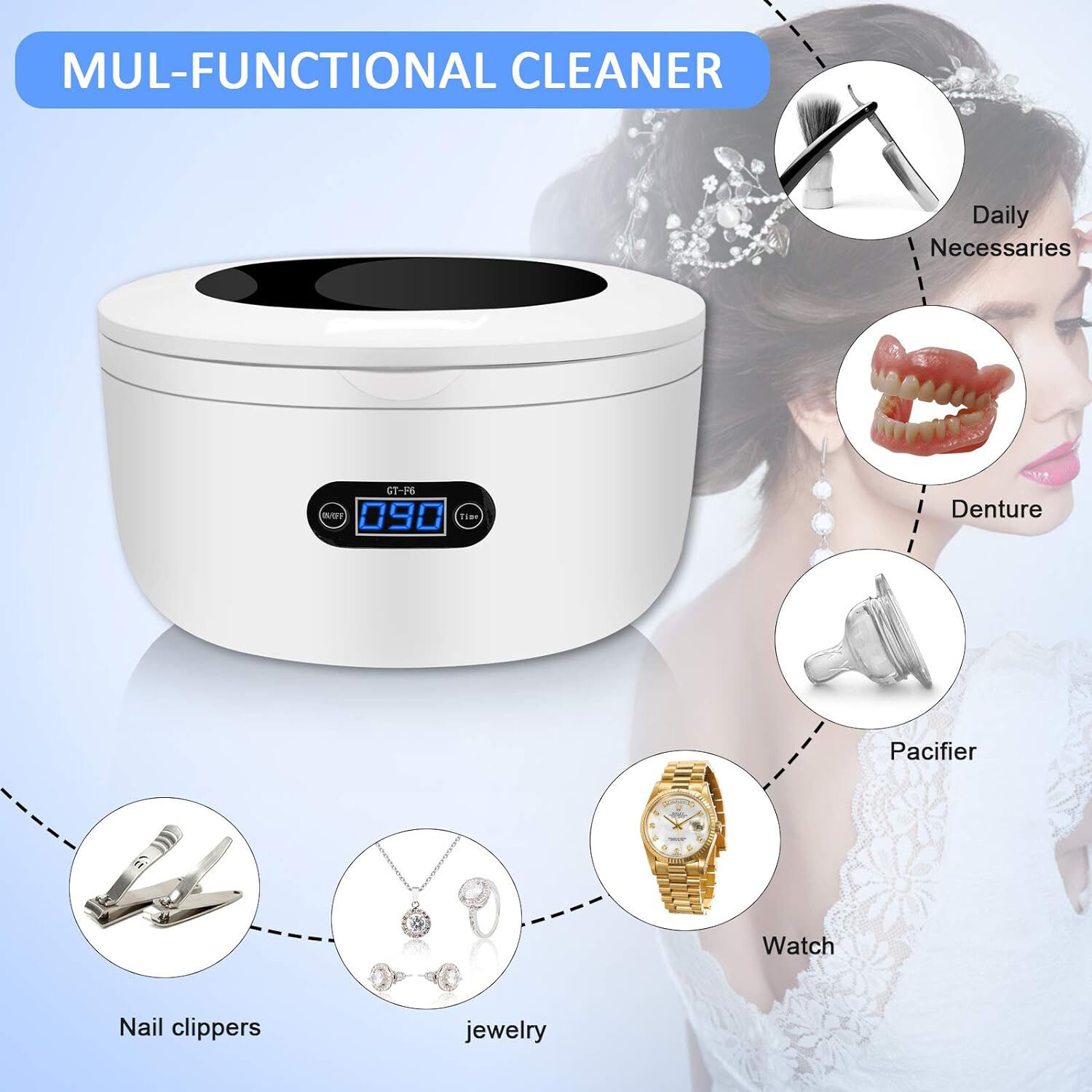 Ultrasonic Jewelry Cleaner Denture Glass Watch Ring Bath Tank Cleaning Machine