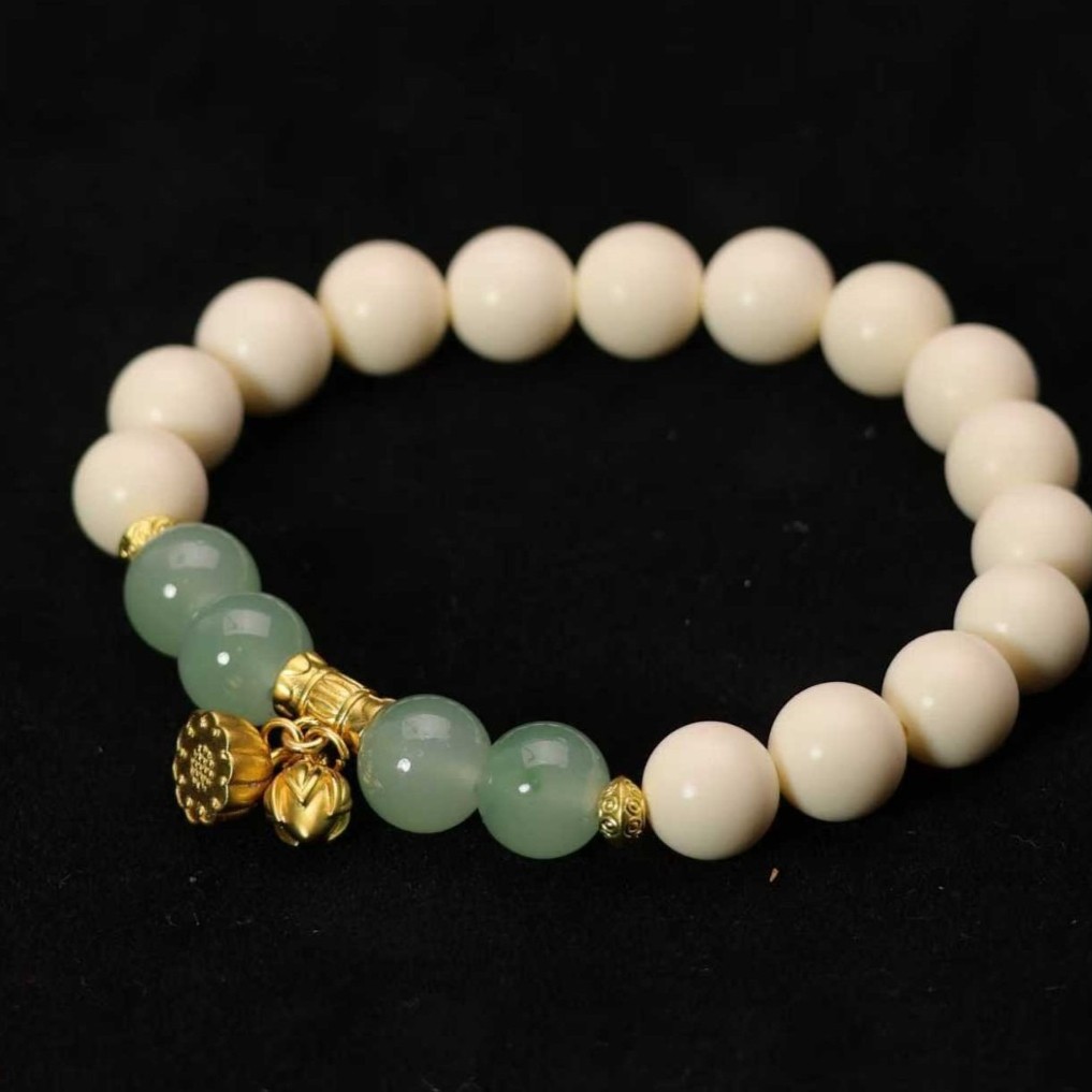 Meditation Bracelet White Bodhi Seed Buddhist Prayer Bead Bracelet for Men