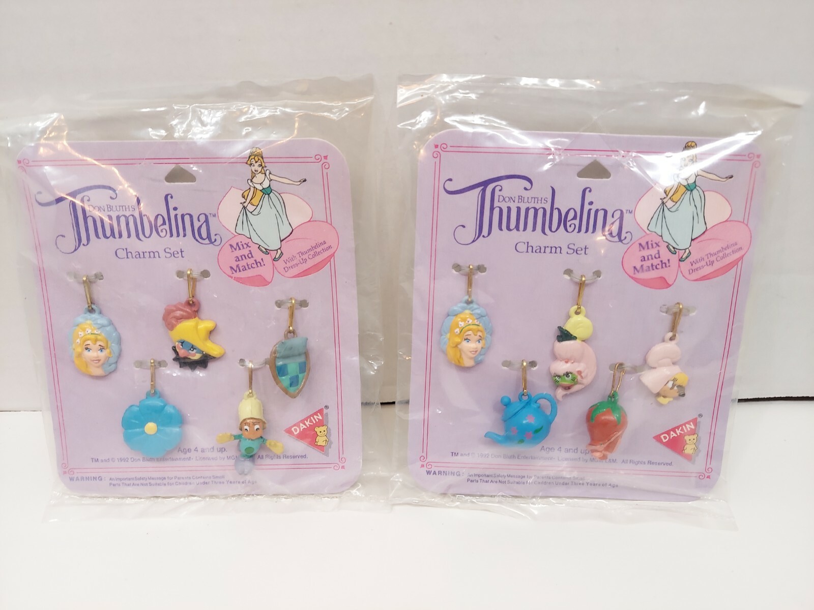 Vintage Thumbelina Charm Set By Dakin New Old Stock NISP (Lot Of 2 Packs) 1992
