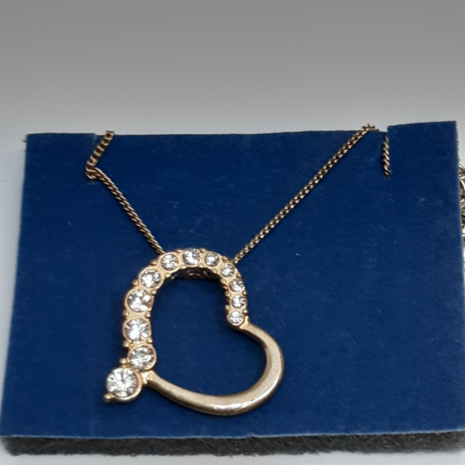 Gold Tone Necklace with Heart Pendant and Sparkly Crystals Rhinestones 36 cm