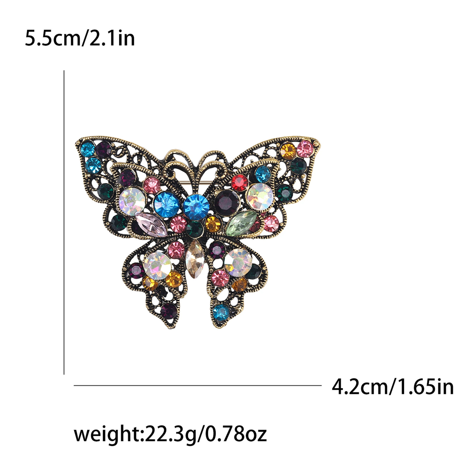 Metal Tone Rhinestone Butterfly Brooch Unisex Insect Wing Brooches Jewelry